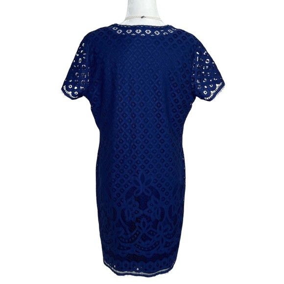 Isaac Mizrahi Dress Stretch Lace Sheath Short Sleeve Navy Blue US Medium M - Picture 14 of 16